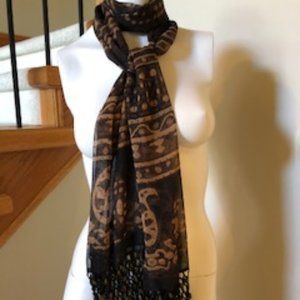 Echo Fringed 100% Silk Wrap/Scarf Brown+Tan Sz OS